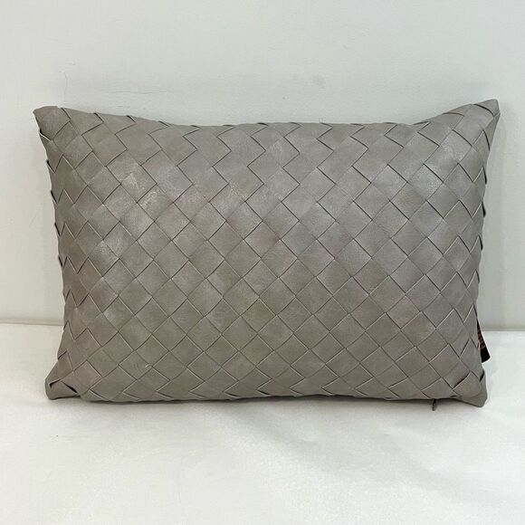 FRYE Leather Woven Rectangular Accent Throw Pillow Cover Grey Geige 20x13 - Picture 1 of 5